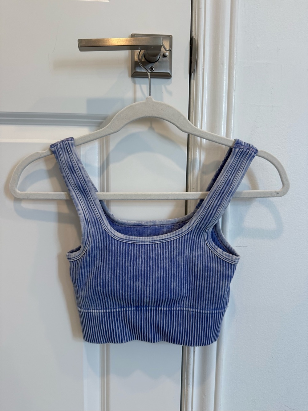Ribbed Square-Neck Crop Tank Top in Blue